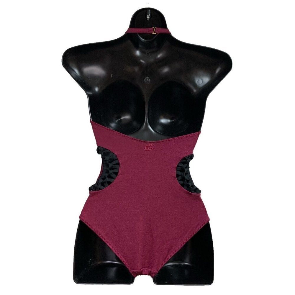 California Kisses Dancewear Girl's Size XL Leotard Side Cut-Out Braided Burgundy - Picture 4 of 7